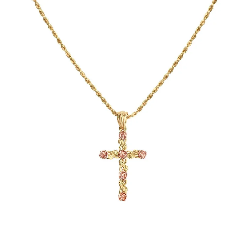 Chunky necklaces for women-Rose-Kissed Cross Necklace