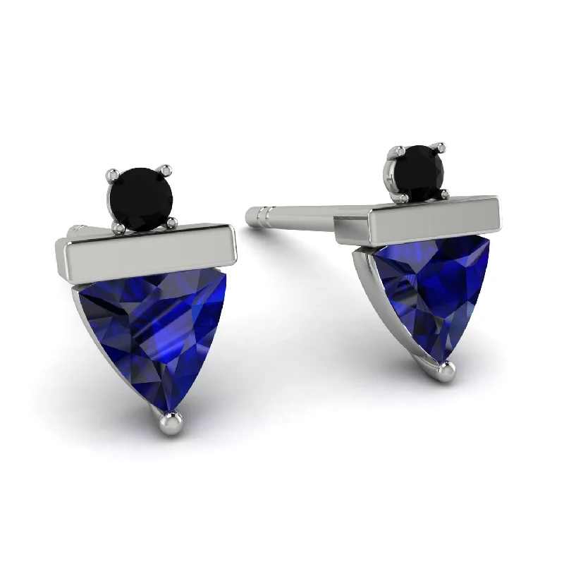 Ladies Earrings Stretch -Triangle Sapphire Earrings With Round Stone - Estella No. 45