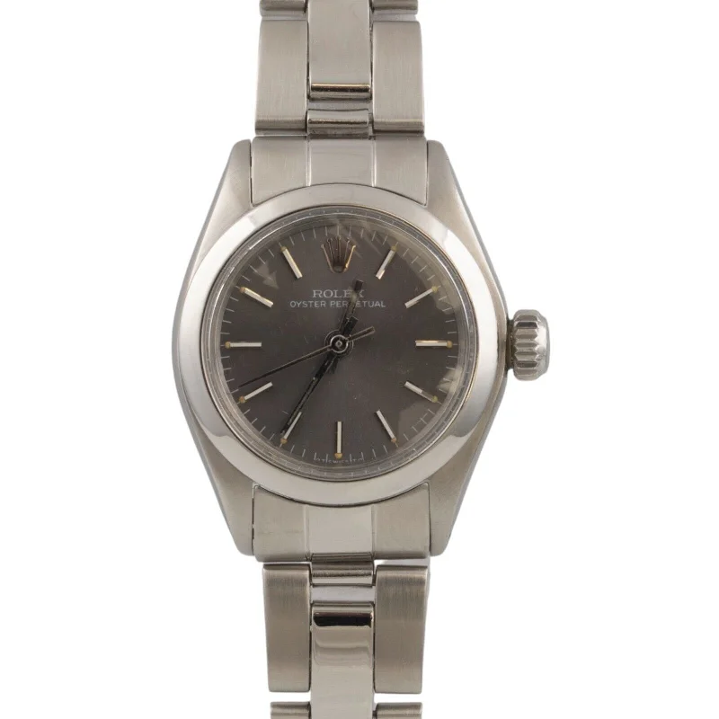 Unisex watch diamond accents -1974 Rolex Oyster Perpetual 6718 No Date Stainless Steel Grey Dial 24mm Watch