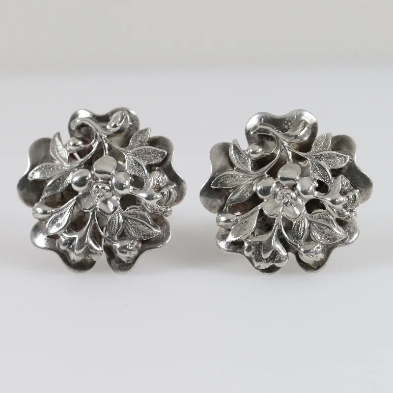 Ladies Earrings Quartz -Vintage Silver Jewelry | Ornate Delicate Floral Earrings