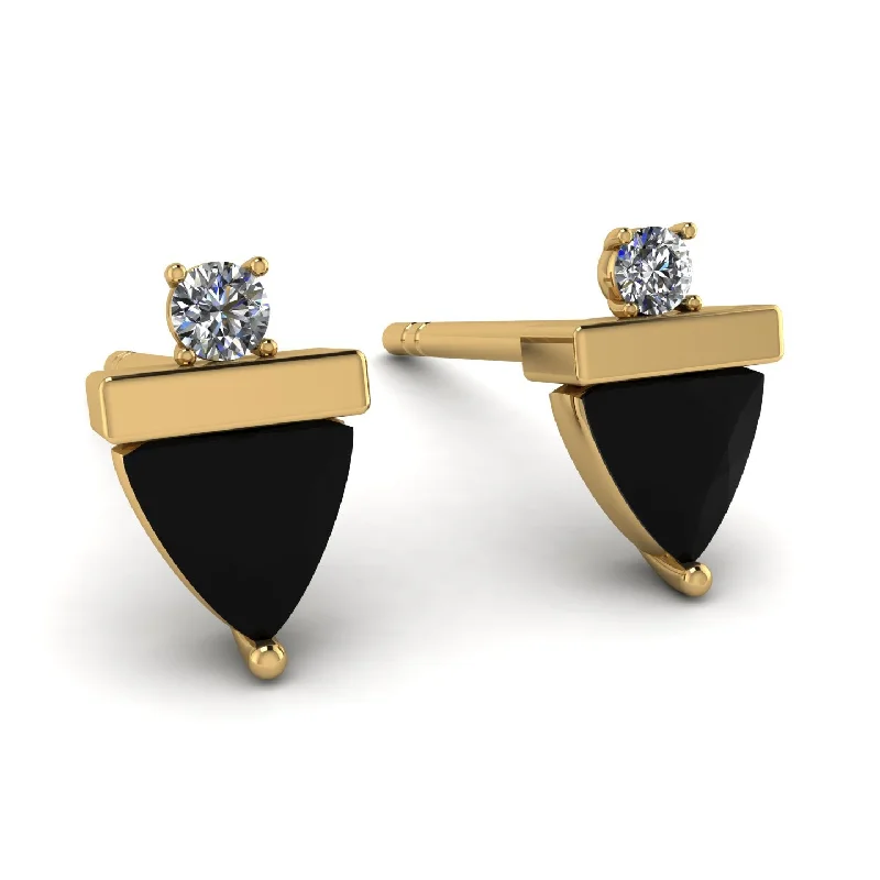 Ladies Earrings Gold Plated -Triangle Black Diamond Earrings With Round Stone - Estella No. 7