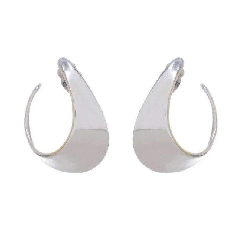 Ladies Earrings Personalized -Robert Lee Morris Silver Crescent Clip Hoop Earrings