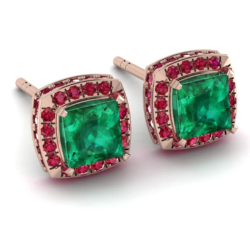 Ladies Earrings Bracelet Set -Hidden Halo Princess Emerald Earrings - Georgia No. 50