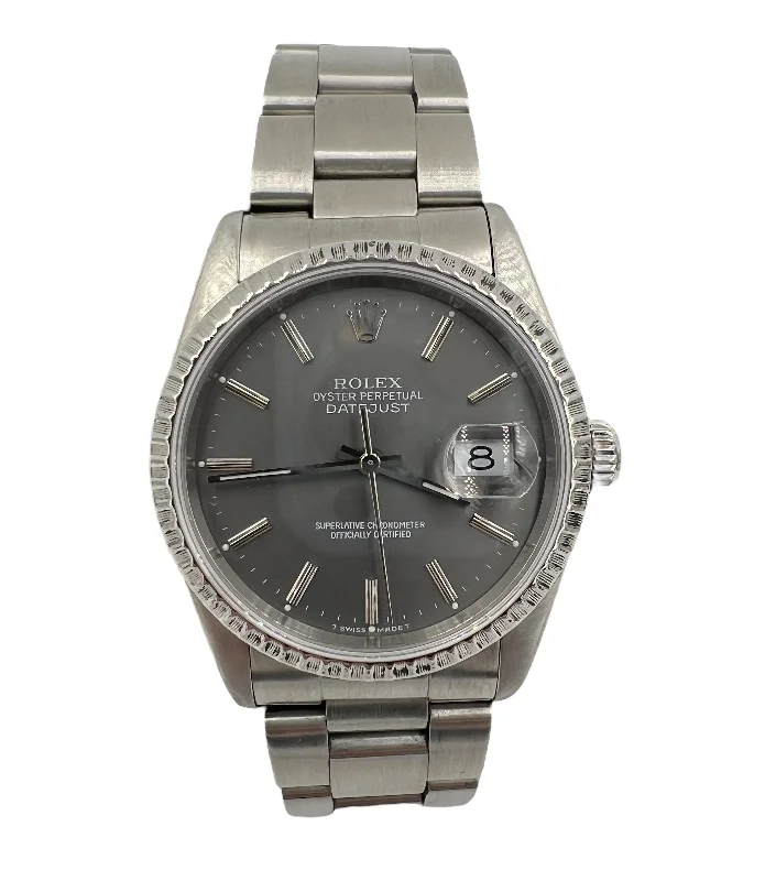 Unisex watch easy setup -1989 Rolex Datejust Oyster Perpetual Gray Dial Stainless Steel Watch