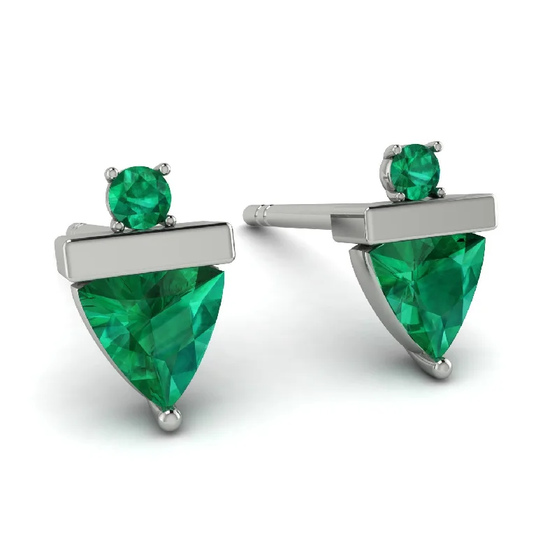 Ladies Earrings Eccentric -Triangle Emerald Earrings With Round Stone - Estella No. 21