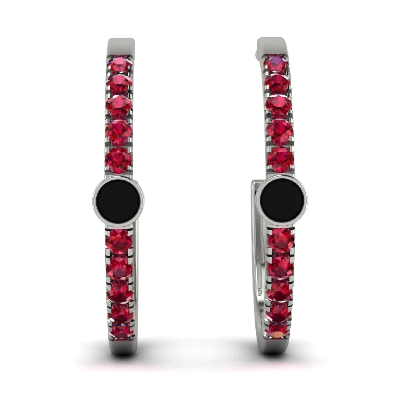 Ladies Earrings Link -Hoop Black Diamond Earrings Micro Pave - Ansley No. 54