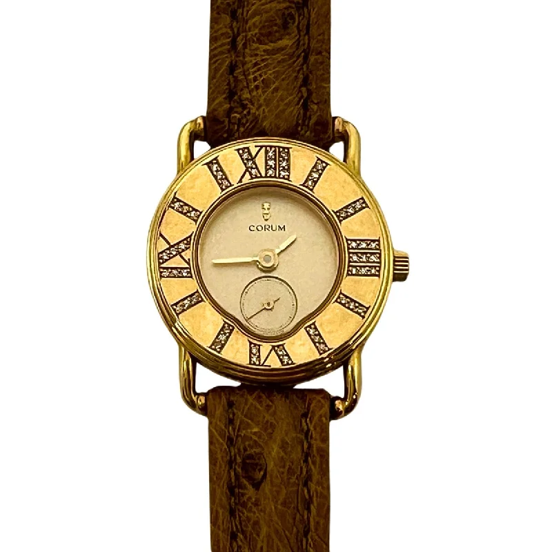 Unisex watch trendy look -Corum 18K Gold Watch with Roman Numerals and Tan Ostrich Strap