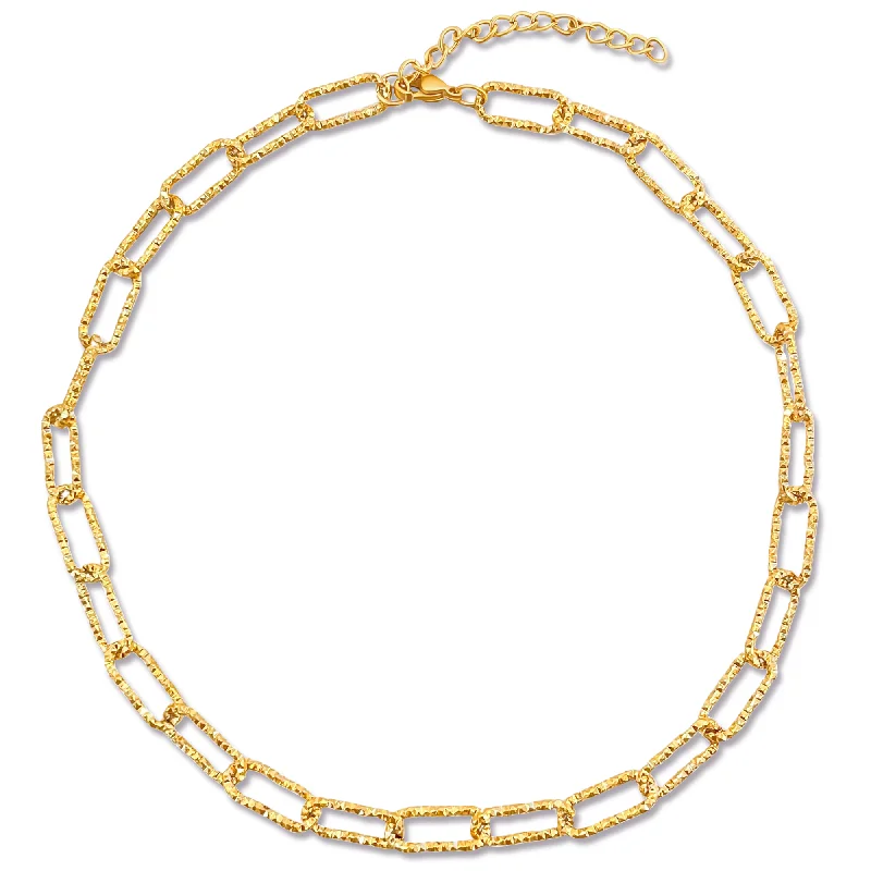 Gold necklaces for women-Fabiola Textured Paper Clip Chain Necklace