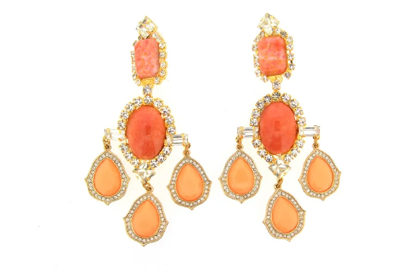 Ladies Earrings Mid Century -Vintage Lawrence Larry Vrba  Coral Peach Pink Statement Earrings