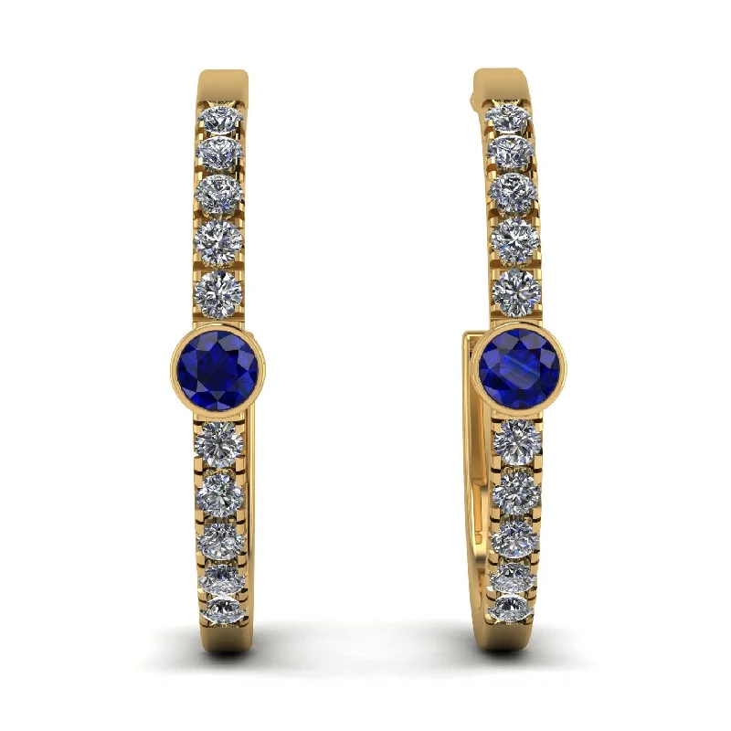 Ladies Earrings Engraved -Hoop Sapphire Earrings Micro Pave - Ansley No. 13