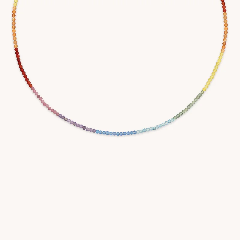 Colored gold necklaces for women-Junior Rainbow Gemstone Necklace in 9k Gold