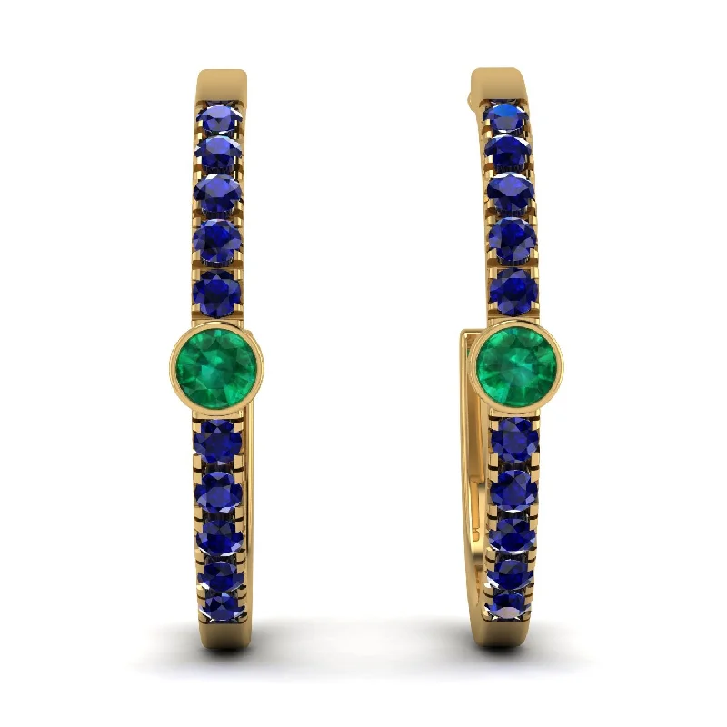 Ladies Earrings Vertical -Hoop Emerald Earrings Micro Pave - Ansley No. 64