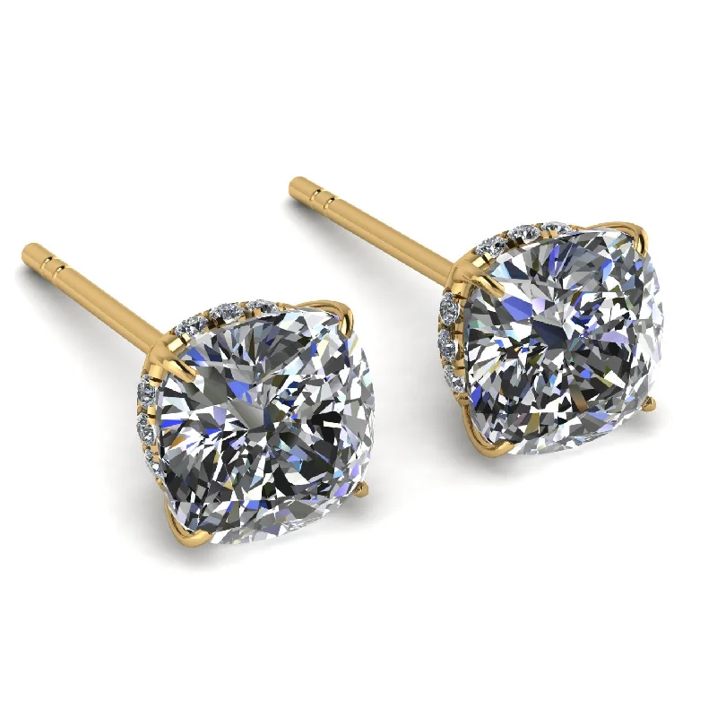 Ladies Earrings Unified -Hidden Halo Cushion Diamond Earrings - Alivia No. 1