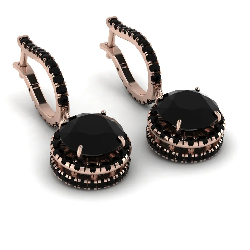 Ladies Earrings Pebble -Hidden Halo Black Diamond Hoop Earrings - Catalina No. 38