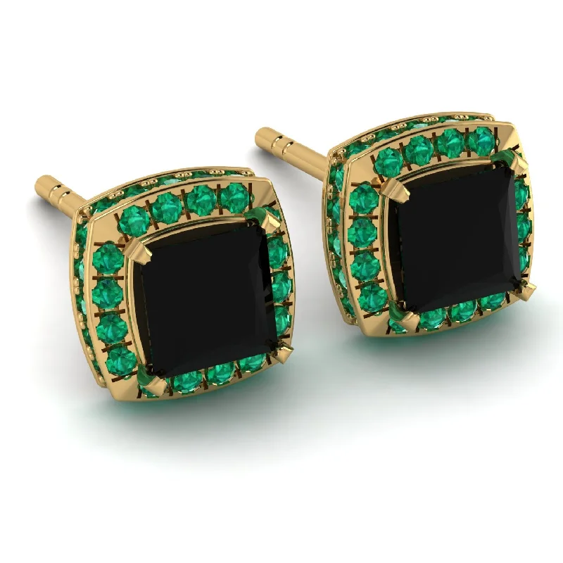 Ladies Earrings Core -Hidden Halo Princess Black Diamond Earrings - Georgia No. 22