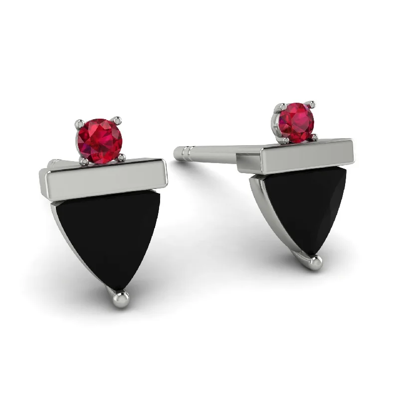 Ladies Earrings Warm -Triangle Black Diamond Earrings With Round Stone - Estella No. 54