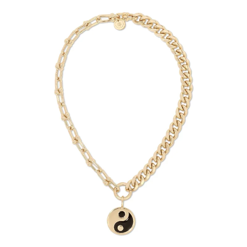 Designer necklaces for women-Dual Chain Necklace With Lage Enamel Yin Yang Pendant