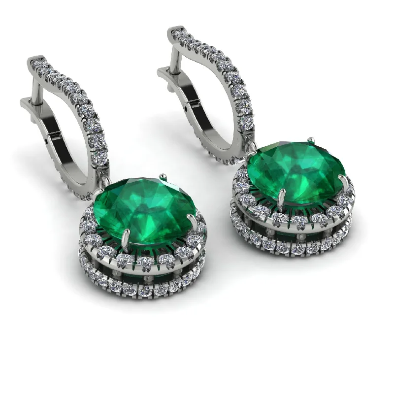 Ladies Earrings Octagon -Hidden Halo Emerald Hoop Earrings - Catalina No. 6