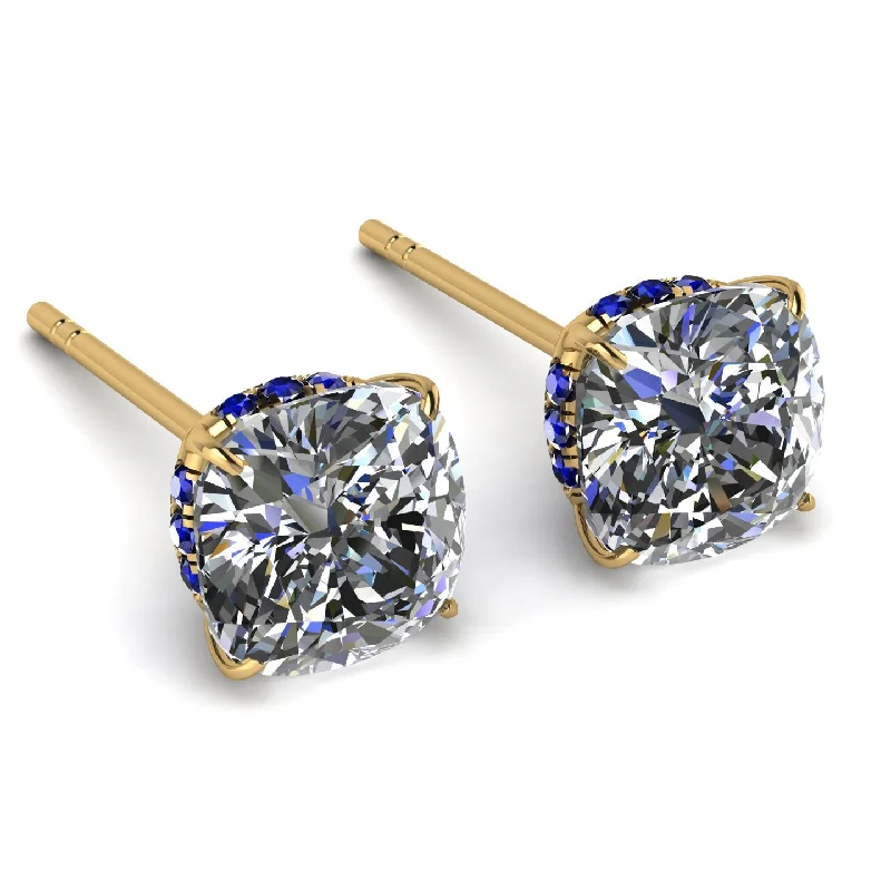 Ladies Earrings Korean Style -Hidden Halo Cushion Diamond Earrings - Alivia No. 61