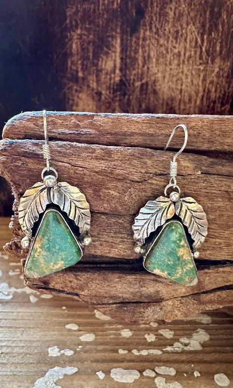 Ladies Earrings Weathered -BETTA LEE FEATHERED Triangle Turquoise and Sterling Silver Earrings