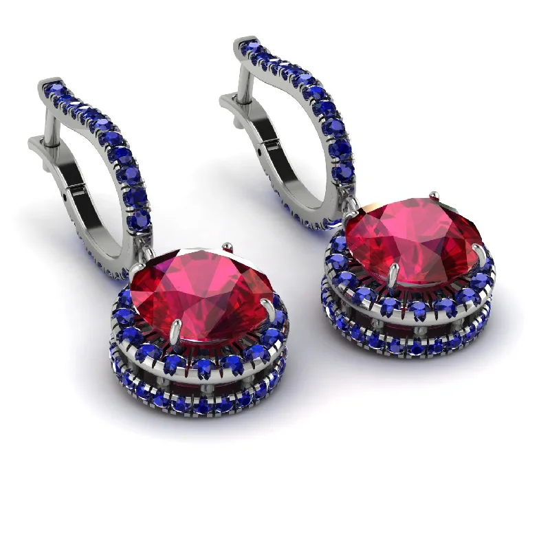 Ladies Earrings Hammered Metal -Hidden Halo Ruby Hoop Earrings - Catalina No. 72