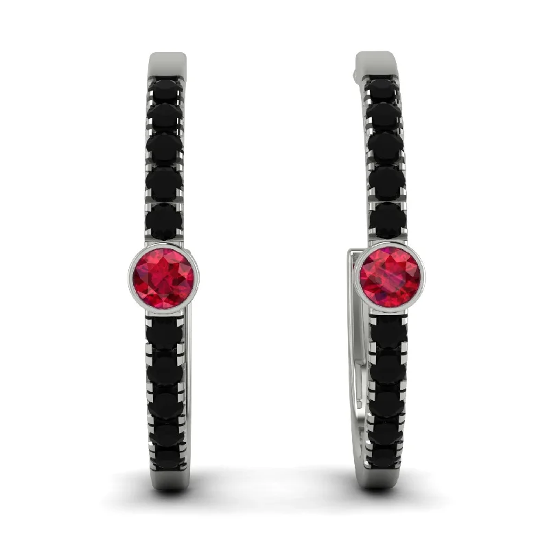 Ladies Earrings Brushed -Hoop Ruby Earrings Micro Pave - Ansley No. 42