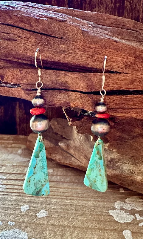 Ladies Earrings Uncut -DINE’H NATIVE ARTS Turquoise Earrings • 6g