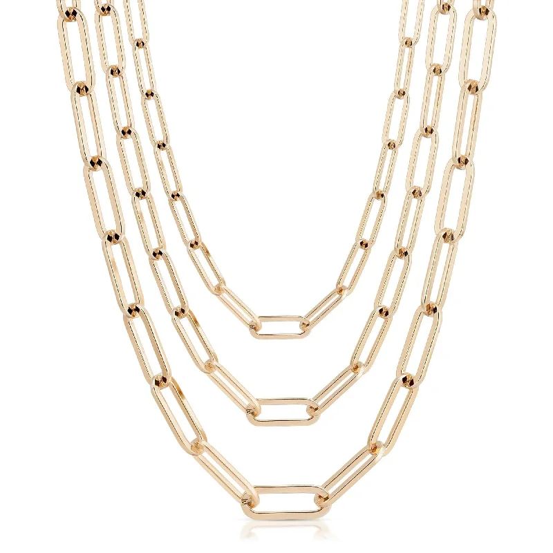 Gold necklaces for women-Triple Large Elongated Link Chain Necklace