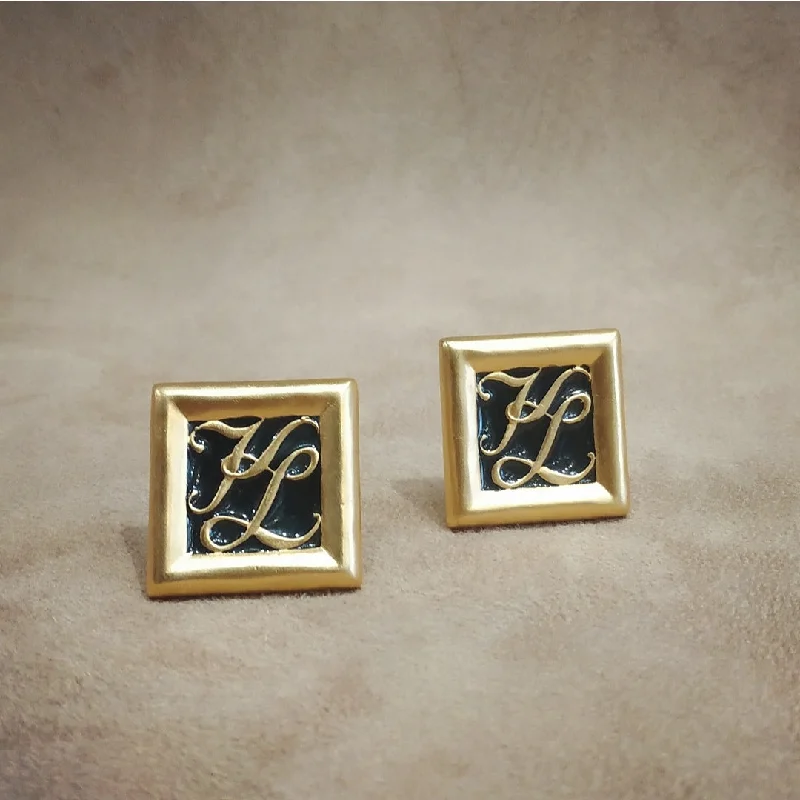 Ladies Earrings Beaded -Karl Lagerfeld Gold Black Square Clip On earrings