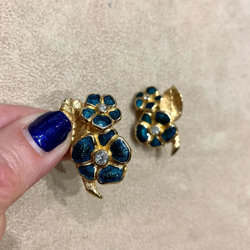 Ladies Earrings Bamboo -Christian Dior vintage Blue Flower earrings