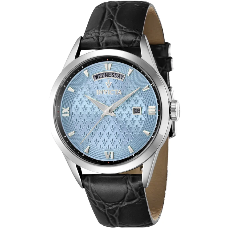 Unisex watch analog hands -Invicta Women's Watch - Vintage Quartz Light Blue Dial Black Leather Strap | 44260