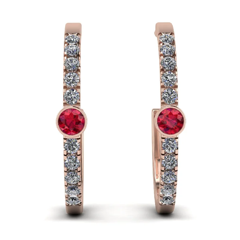 Ladies Earrings One of a Kind -Hoop Ruby Earrings Micro Pave - Ansley No. 11