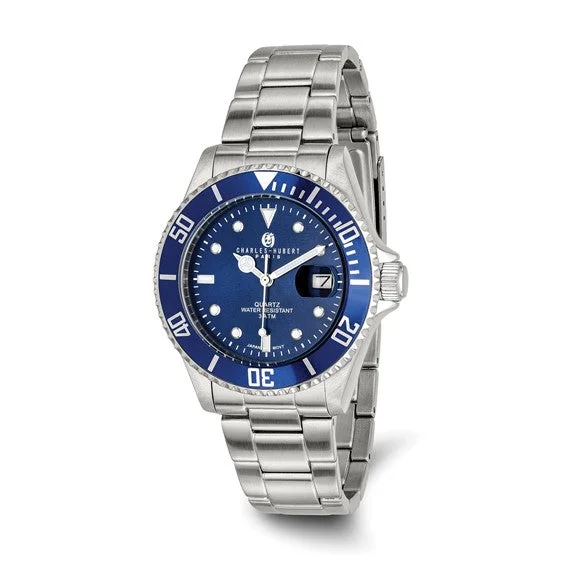 Unisex watch user feedback -Mens Charles Hubert Stainless Steel Blue Dial Diver Watch