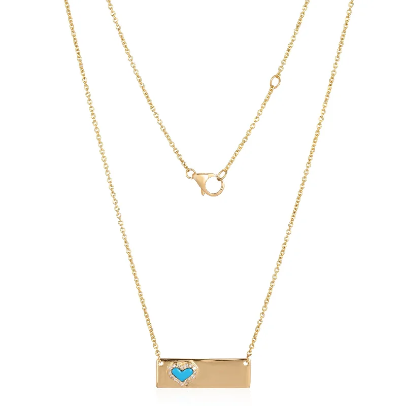 Wedding pendant necklaces for women-Turquoise & Pave Diamond Heart Bar Necklace