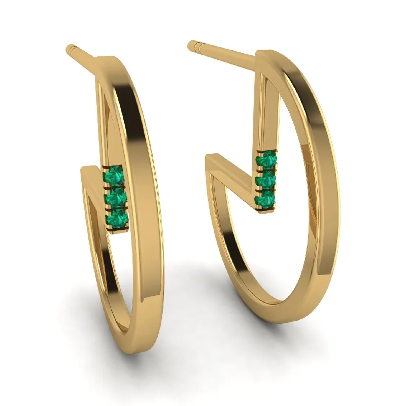 Ladies Earrings Brass -Circle Stud Earring With Hidden Emerald - Karter No. 4