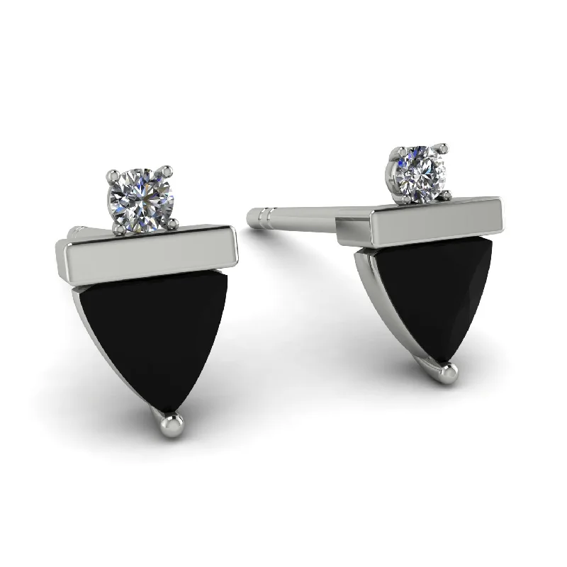 Ladies Earrings Rose Gold Plated -Triangle Black Diamond Earrings With Round Stone - Estella No. 9