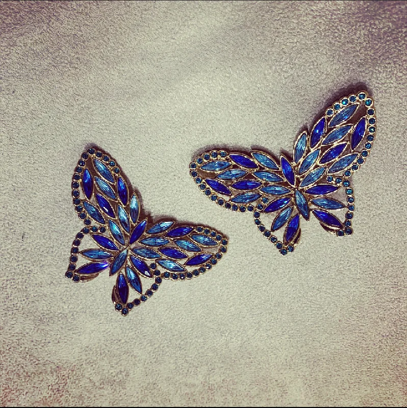 Ladies Earrings Spiral -Yves Saint Laurent Very large blue butterfly earrings