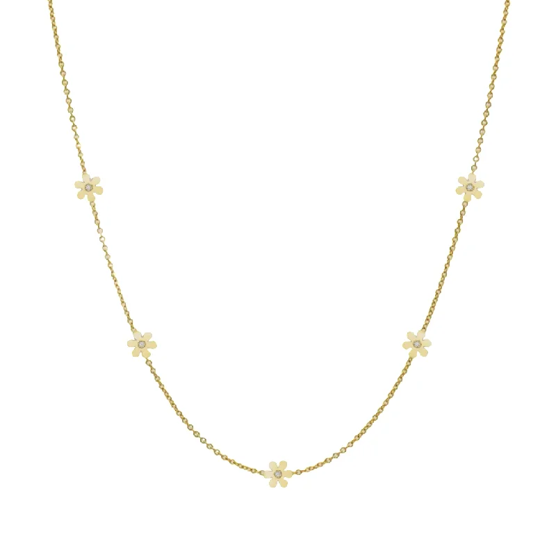 Bold statement necklaces for women-Mini Daffodil Station Necklace with Diamonds