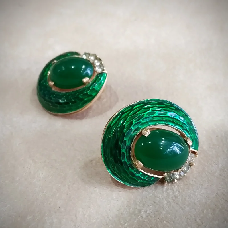 Ladies Earrings Metal -Trifari Green Earrings from the L’Orient Collection