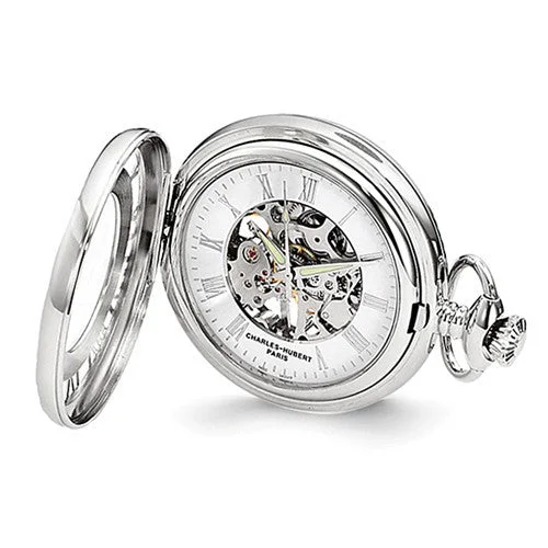 Unisex watch summer pick -Charles Hubert Chrome-Finish Skeleton Case Pocket Watch