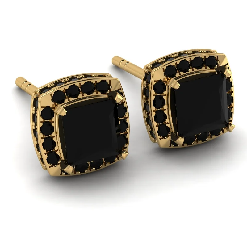 Ladies Earrings Fast Shipping -Hidden Halo Princess Black Diamond Earrings - Georgia No. 37