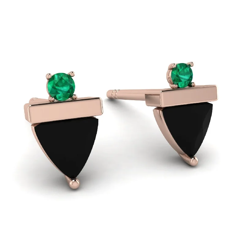 Ladies Earrings Unusual -Triangle Black Diamond Earrings With Round Stone - Estella No. 23