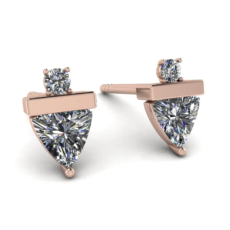 Ladies Earrings Sculpted -Triangle Diamond Earrings With Round Stone - Estella No. 2