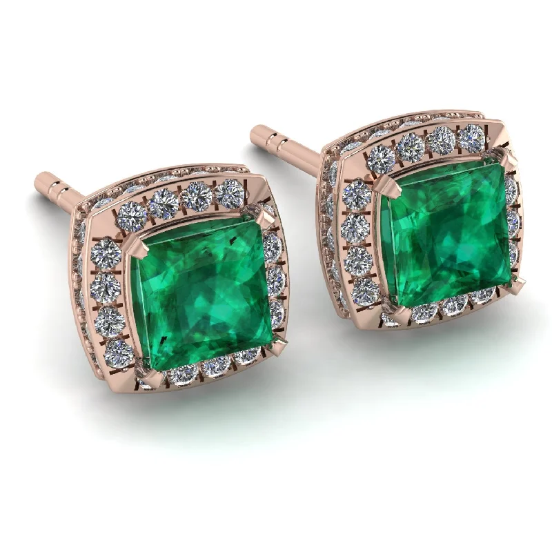 Ladies Earrings Jagged -Hidden Halo Princess Emerald Earrings - Georgia No. 5