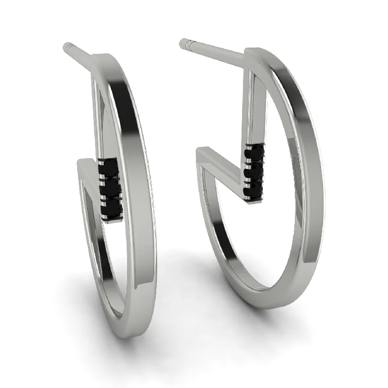 Ladies Earrings Enamel -Circle Stud Earring With Hidden Black Diamond - Karter No. 9