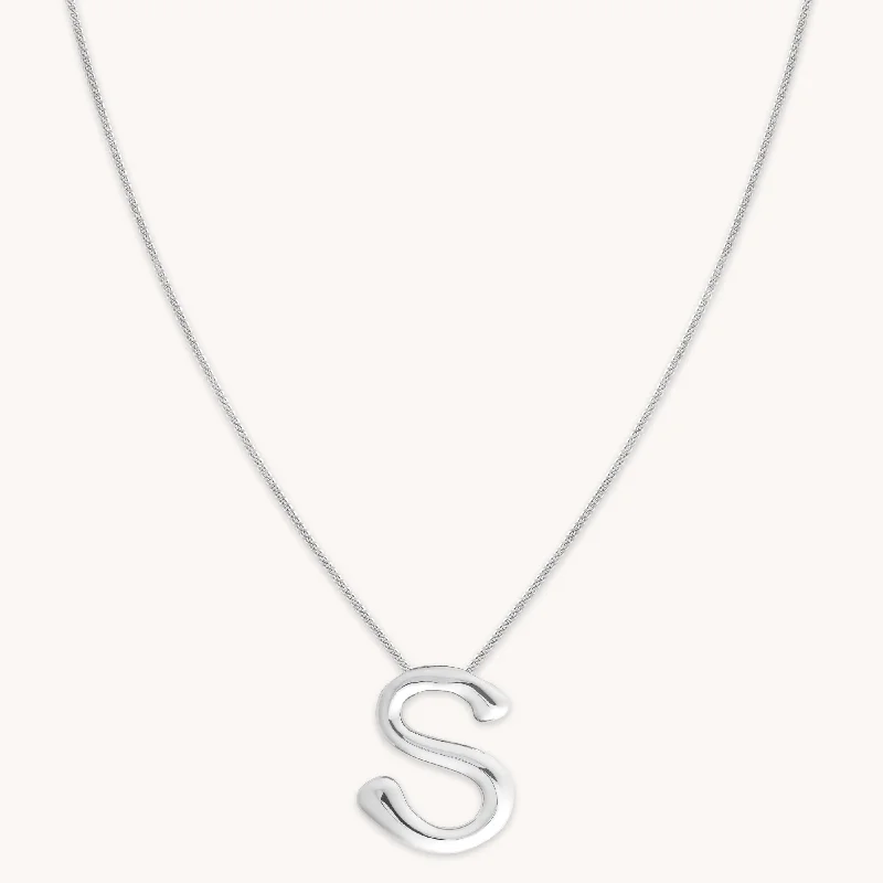 Gold necklaces for women-S Initial Bold Pendant Necklace in Silver