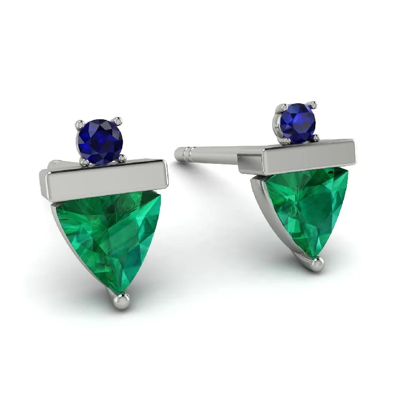 Ladies Earrings Pastel -Triangle Emerald Earrings With Round Stone - Estella No. 66