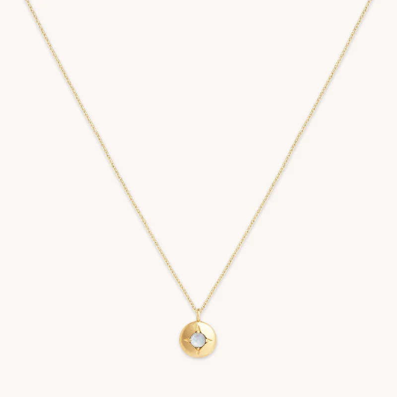 Double chain necklaces for women-June Moonstone Birthstone Necklace in Solid Gold