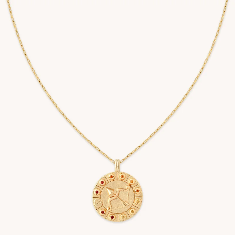 Matching pendant necklaces for women-Sagittarius Bold Zodiac Pendant Necklace in Gold