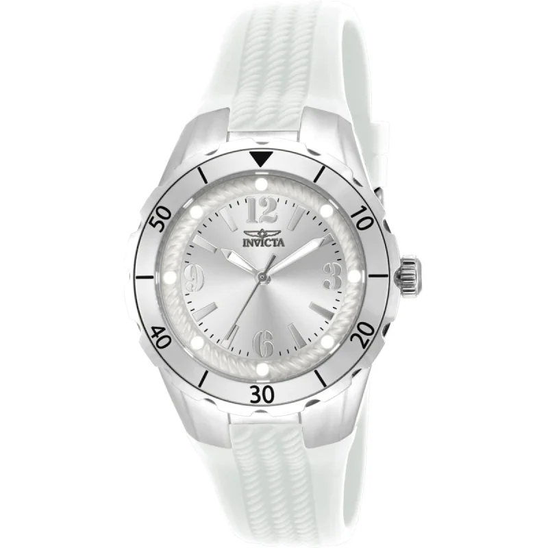 Unisex watch charging type -Invicta Women's Watch - Angel Silver Tone Dial White Silicone Strap Quartz | 17479